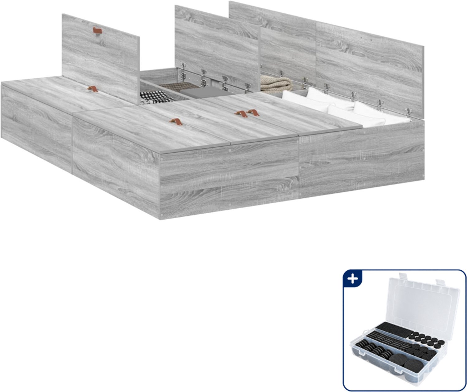 vidaXL opbergbedframe Queensize - 160 x 200 cm - grijs sonoma - Inclusief antikrasvilt 177-delig