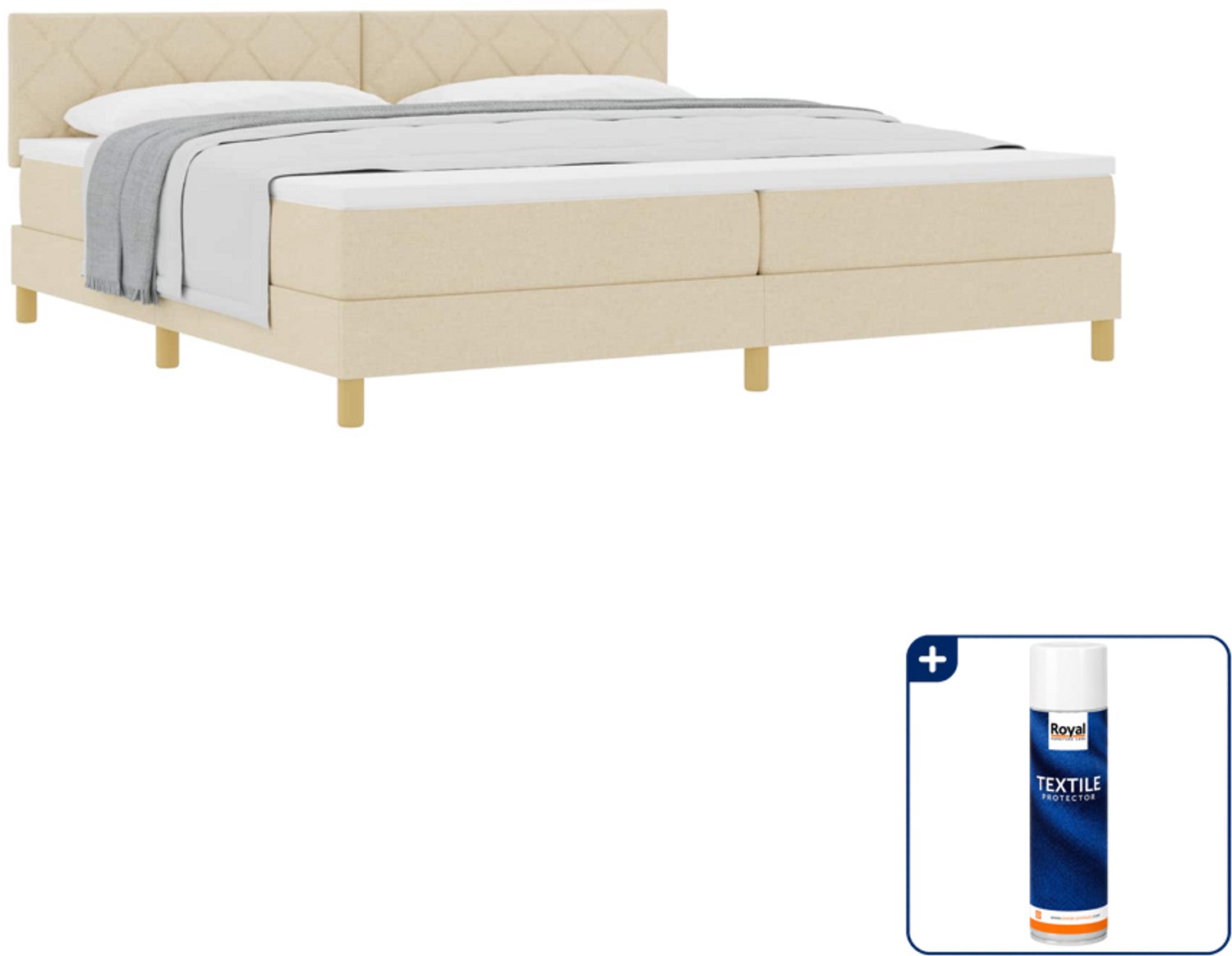 vidaXL boxspringbed - 200 x 200 cm - crème - Inclusief textielbeschermer 500 ml