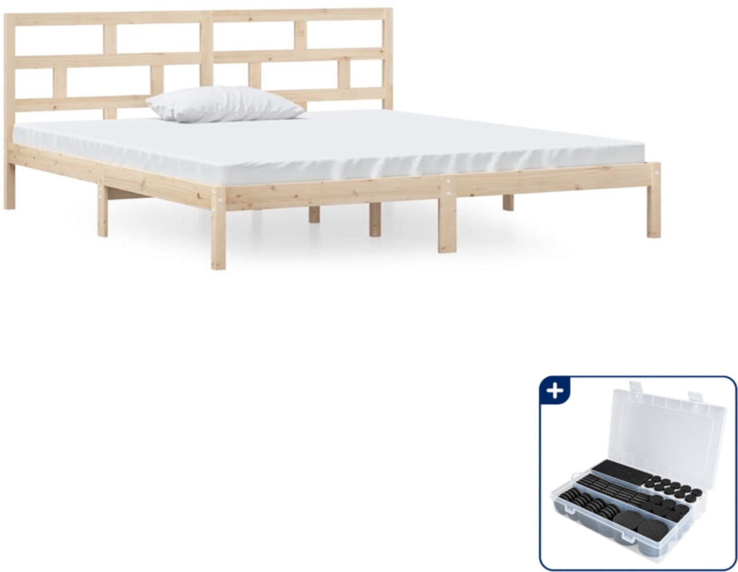 vidaXL bedframe - 140 x 190 cm - massief grenenhout - Inclusief antikrasvilt 177-delig Bruin