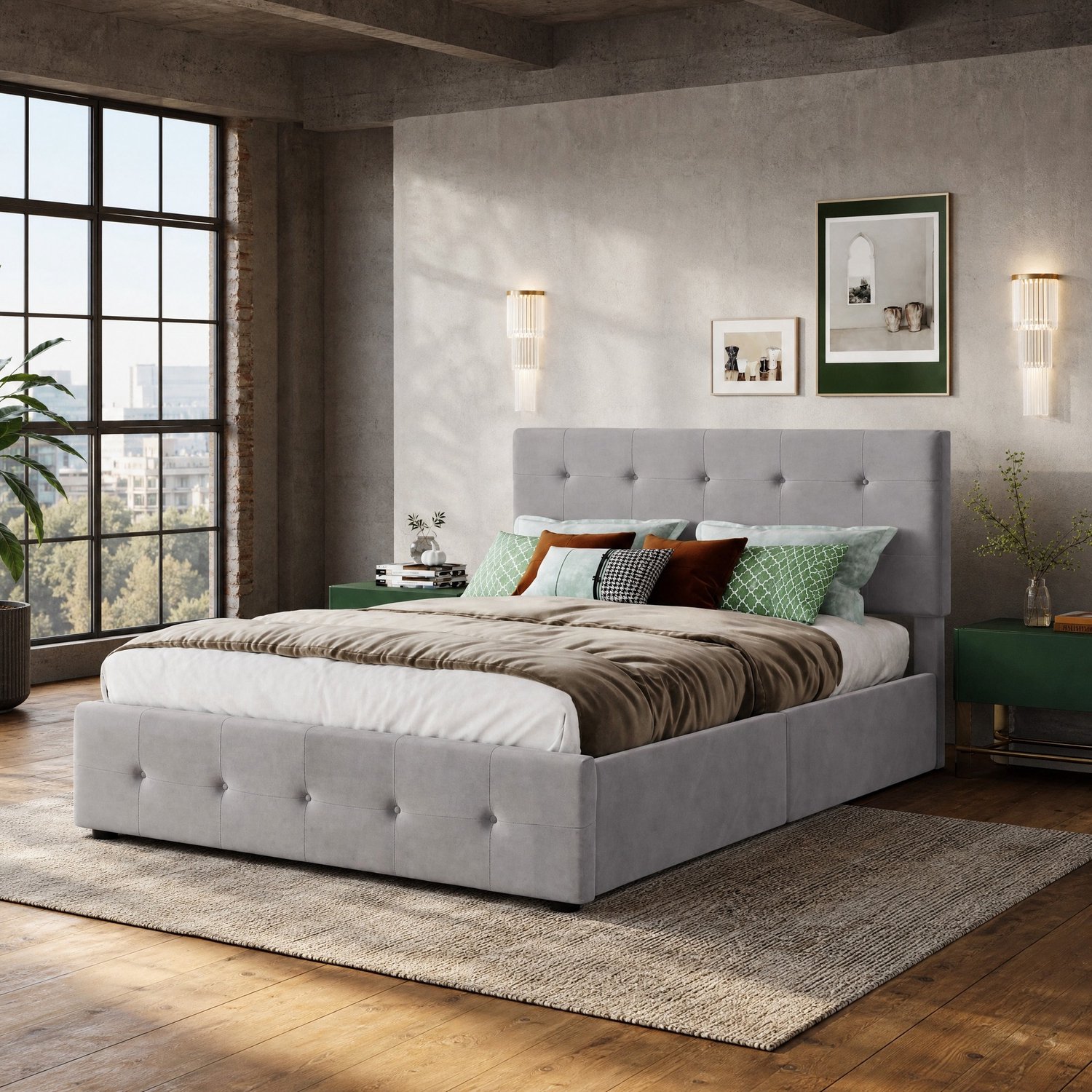 Maisentiel Gestoffeerd tweepersoonsbed 140 x 200 cm met 4 lades en lattenbodem - grijs