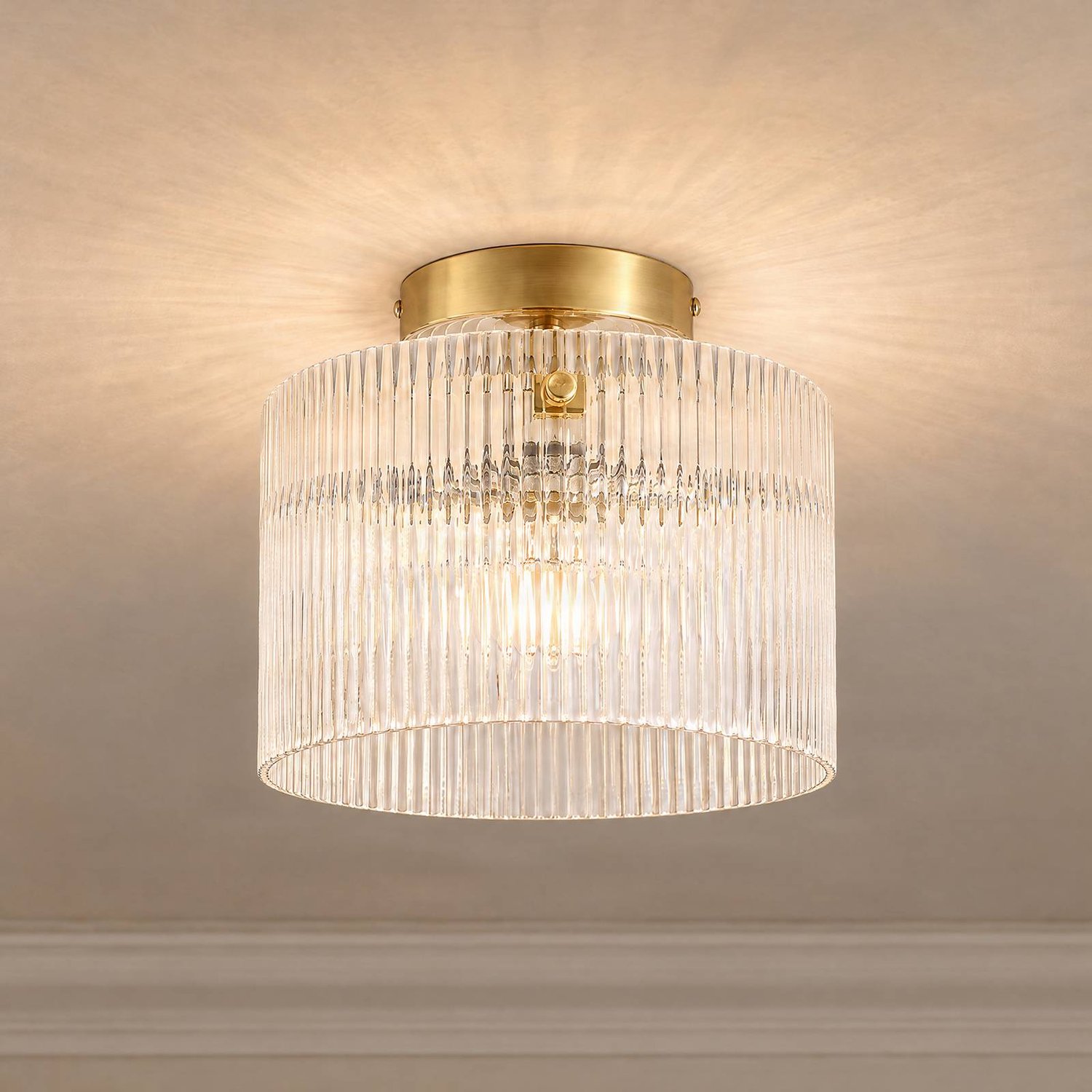 Lucande plafondlamp - 1licht - Glas, metaal - H: 20.5 cm - E27 - transparant, messing