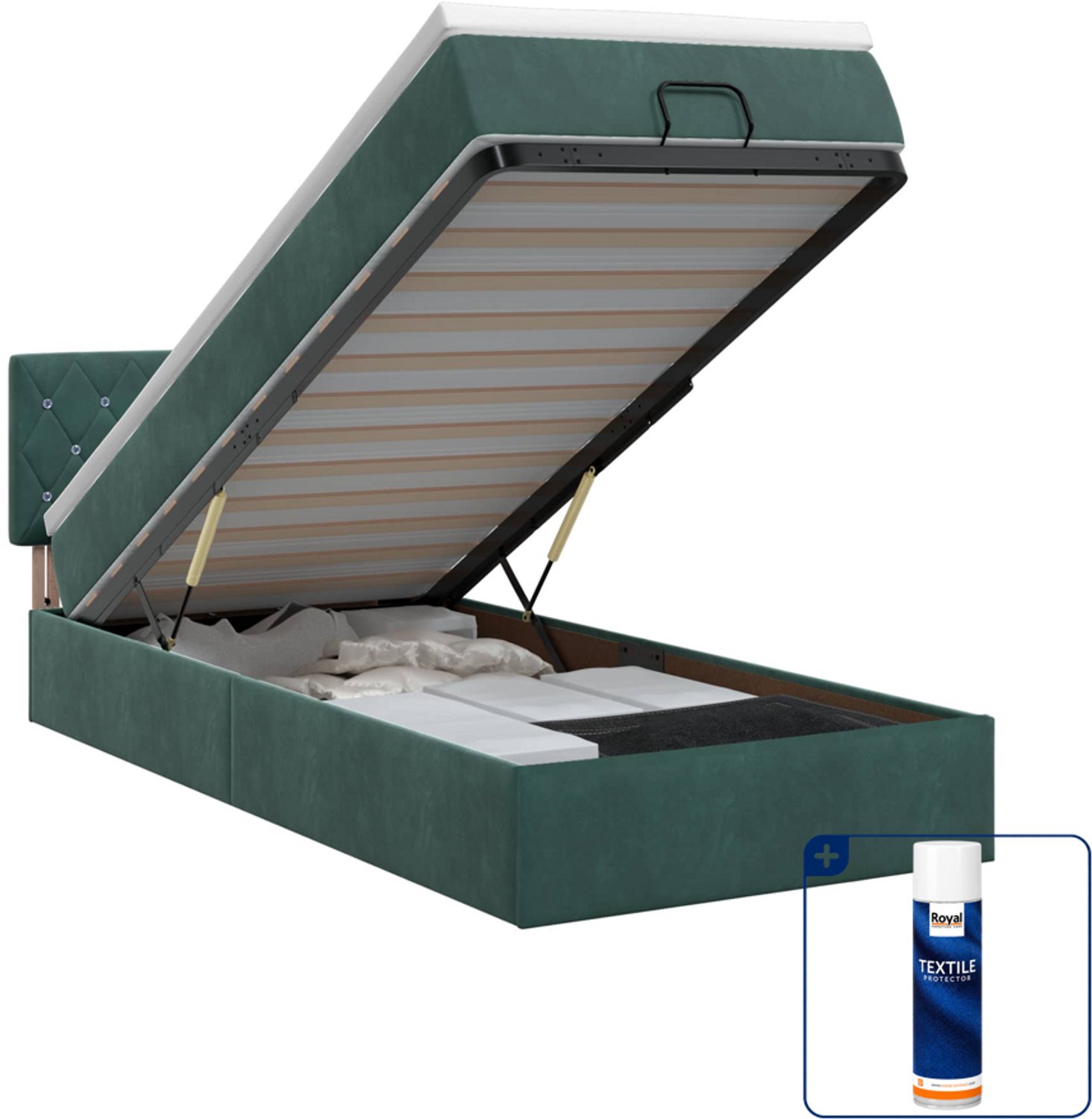 vidaXL ottoman bed met matras - 90 x 200 cm - fluweel - donkergroen - Inclusief textielbeschermer 500 ml