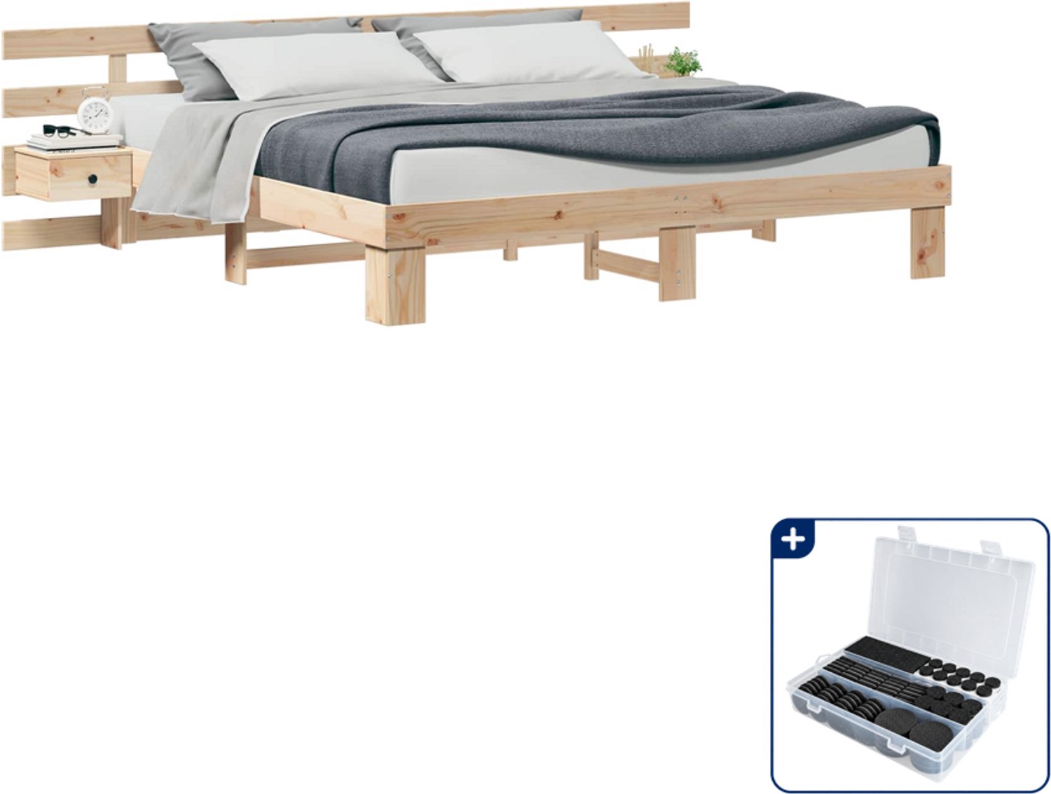 vidaXL Bedframe - Kingsize - 180 x 200 cm - massief grenenhout - bruin - Inclusief antikrasvilt 177-delig