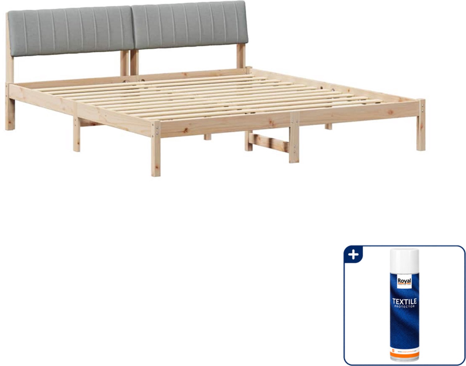 vidaXL Bedframe Kingsize - 180 x 200 cm - massief grenenhout - bruin - Inclusief textielbeschermer 500 ml
