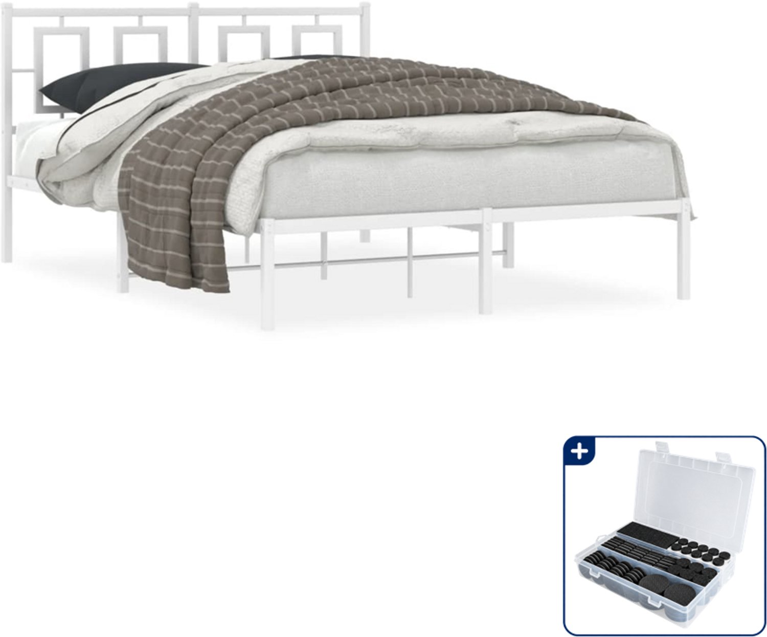 vidaXL bedframe - Small double - 140 x 200 cm - wit - Inclusief antikrasvilt 177-delig