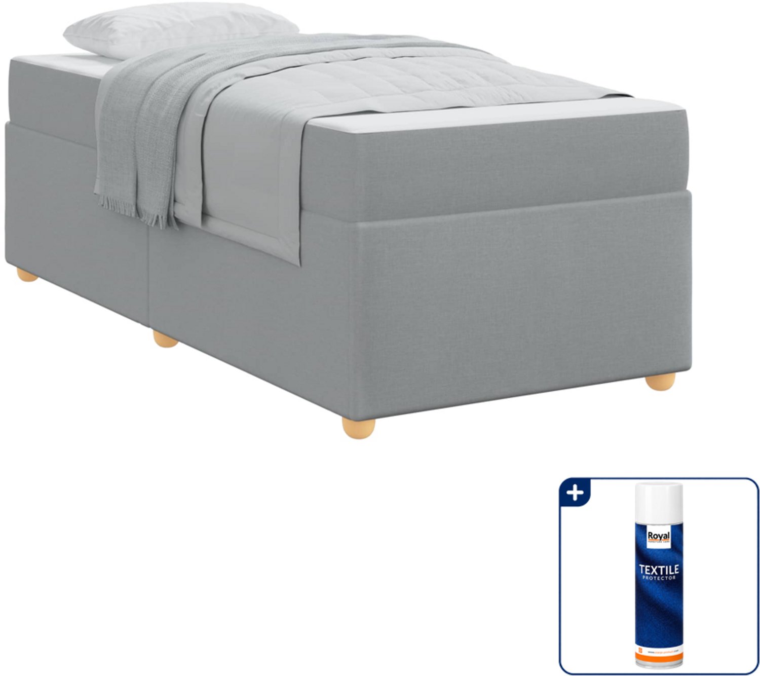 vidaXL Bedframe met matras - 80 x 200 cm - stof - lichtgrijs - Inclusief textielbeschermer 500 ml