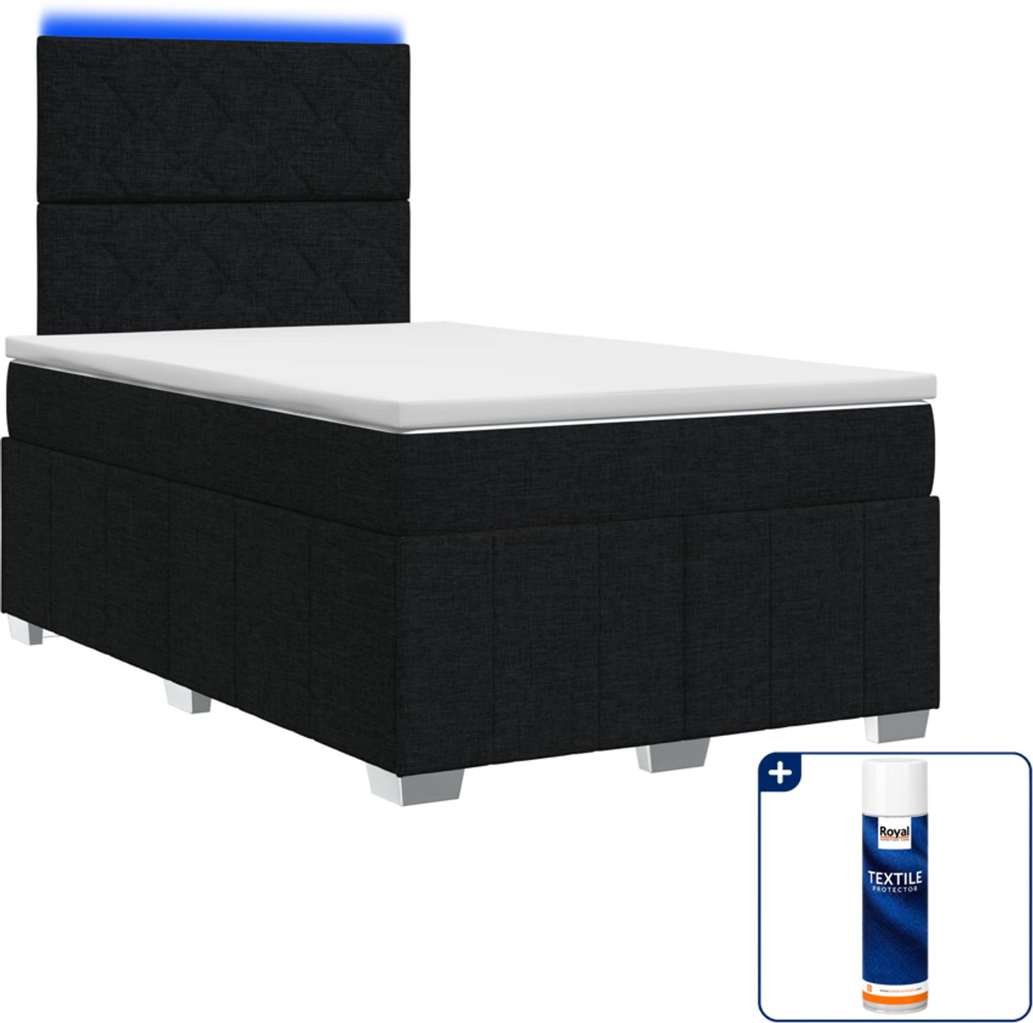 vidaXL led boxspring met matras - 120 x 190 cm - zwart - Inclusief textielbeschermer 500 ml