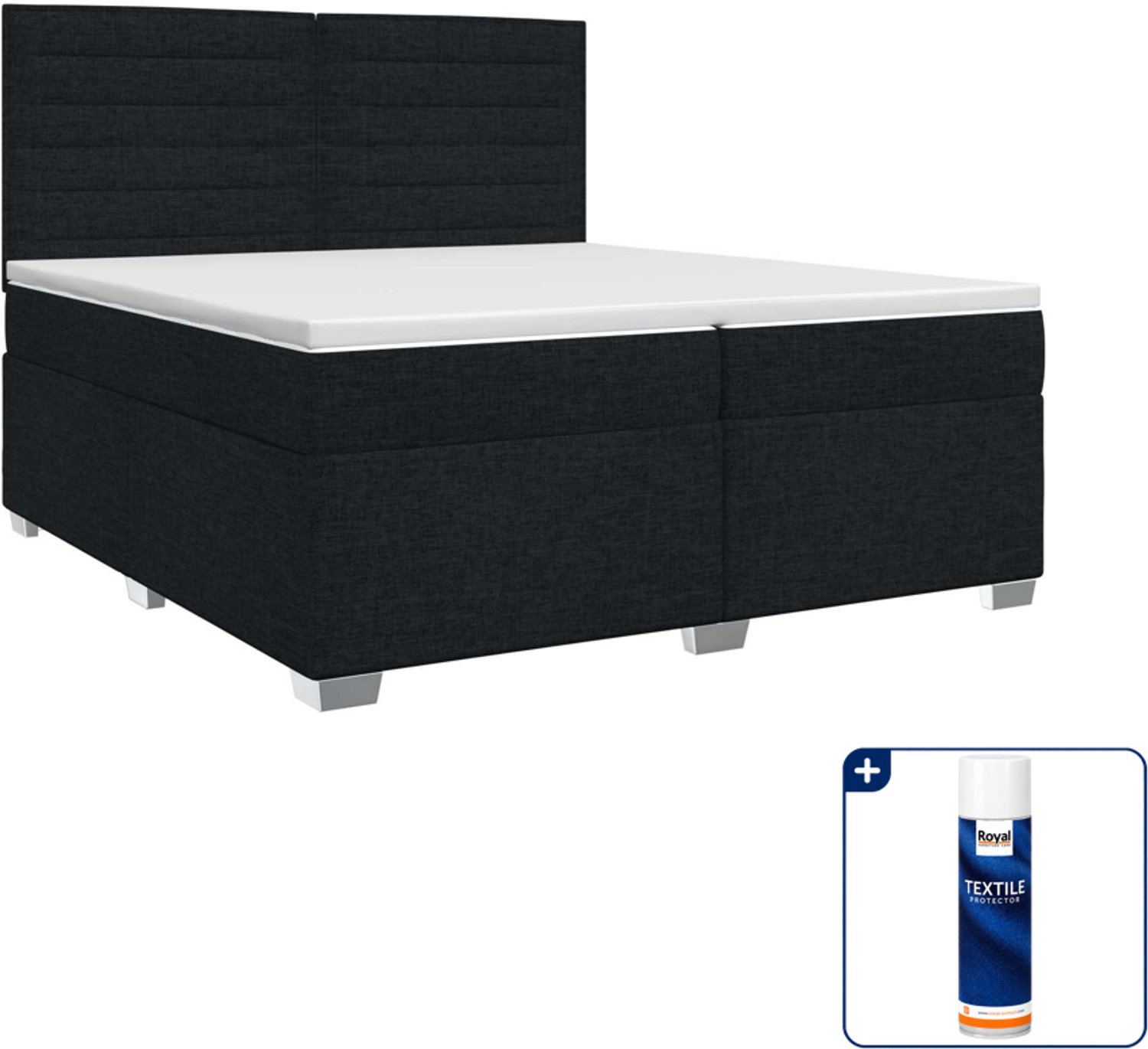 vidaXL Boxspringbed - 200 x 200 cm - zwart - Inclusief textielbeschermer 500 ml