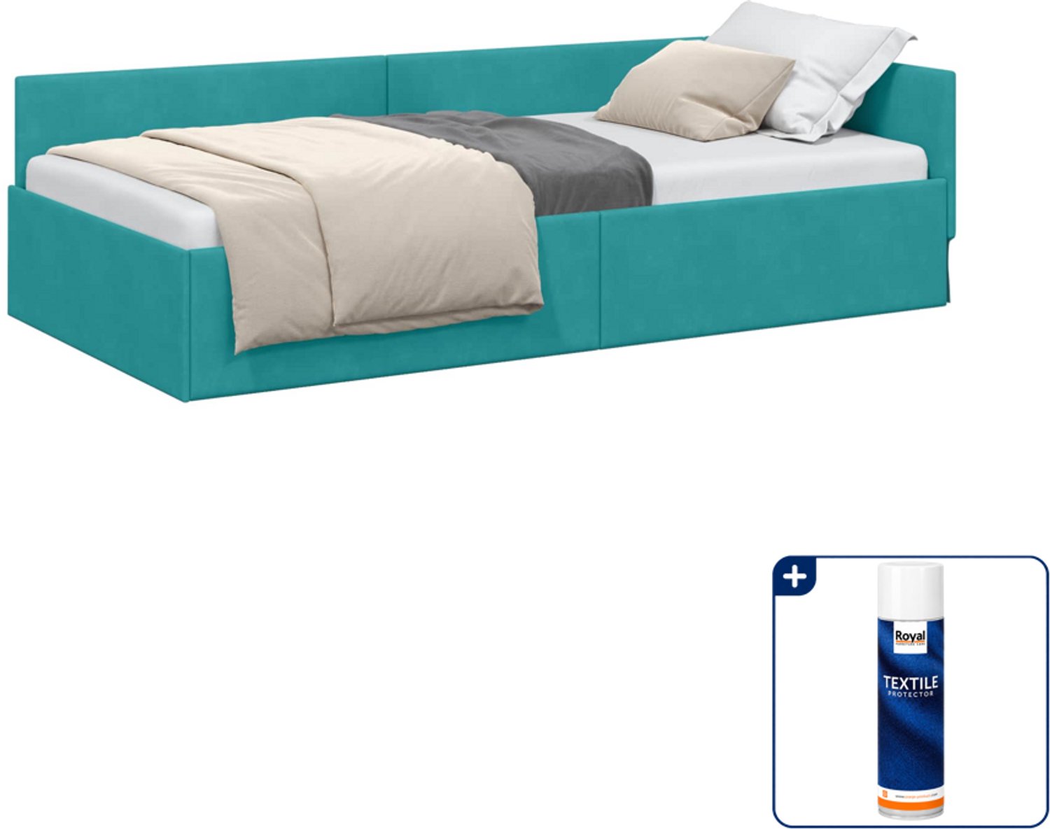 vidaXL hoekbedframe - 90 x 200 cm - fluweel - turquoise - Inclusief textielbeschermer 500 ml