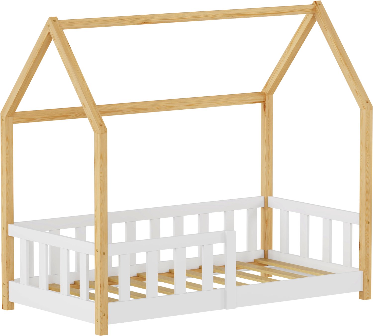 en.casa Kinderbed Hesel montessori bed met uitvalbeveiliging 70x140 cm wit en naturel [en.casa]