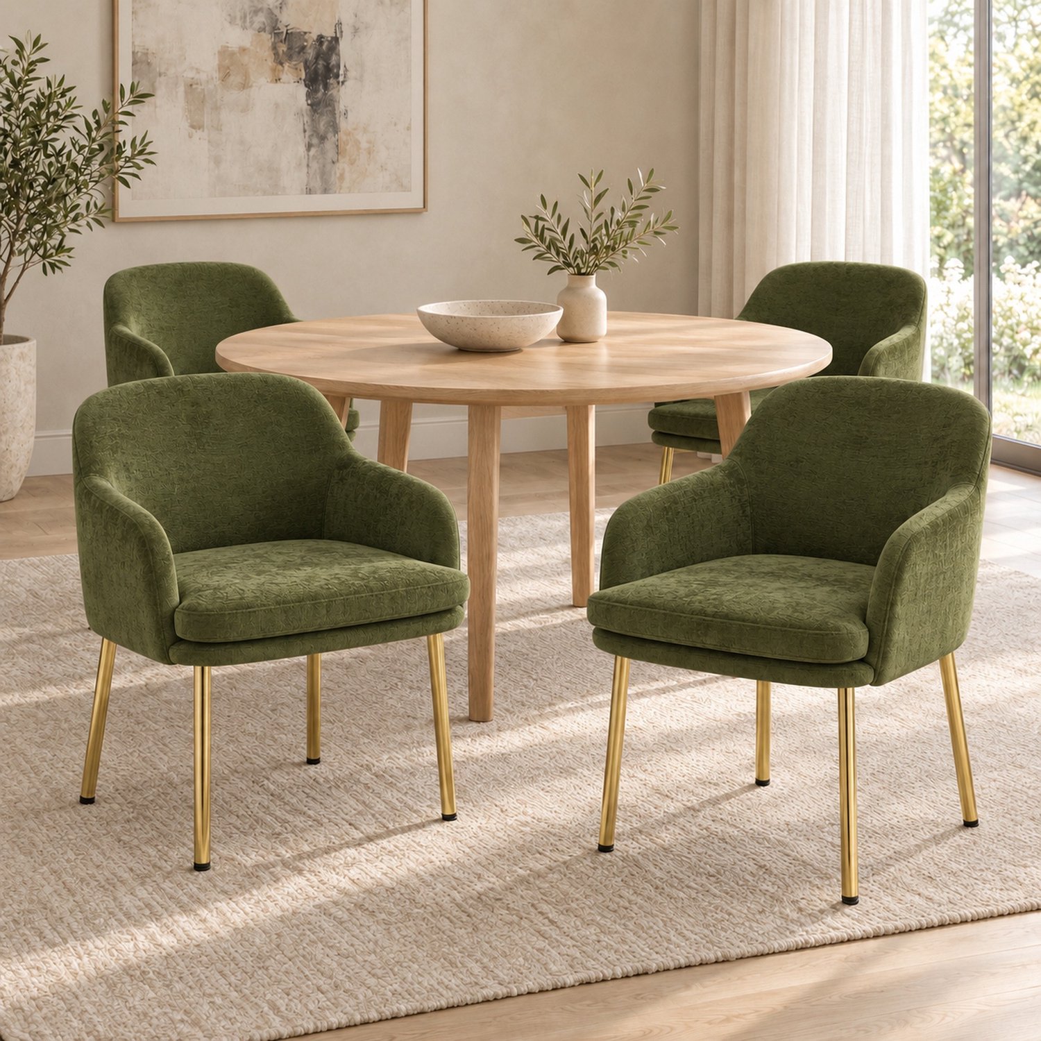Clruro Eetkamerstoelen - Zitting 54x45 cm - 4 Stuks met Armleuningen - Polyester/Metaal - Groen