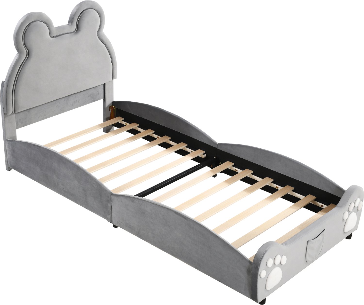 MUVANO Gestoffeerd kinderbed in berenvorm - grijs kinderbed van fluweel - kinderbed 90 x 200 cm - bed met lattenbodem voor de kinderkamer