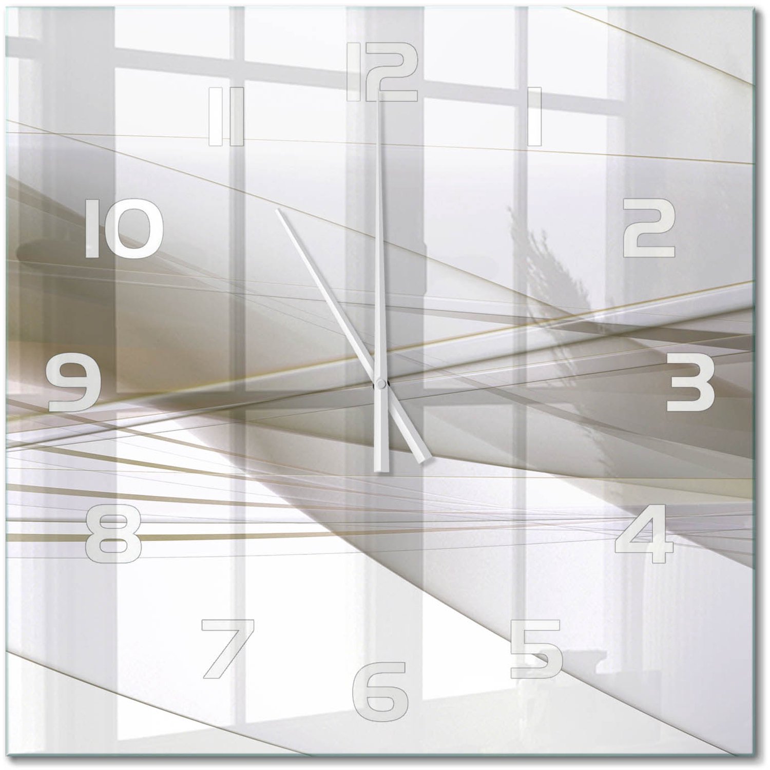 TULUP Wandklok - Abstractie Moderne Wandklok Glas - 60x60 cm - Beige Wandklok Glas Decoratie - Witte handen - Vierkante Klok - Glazen Wandklok Design - Klok Glas Met Opdruk
