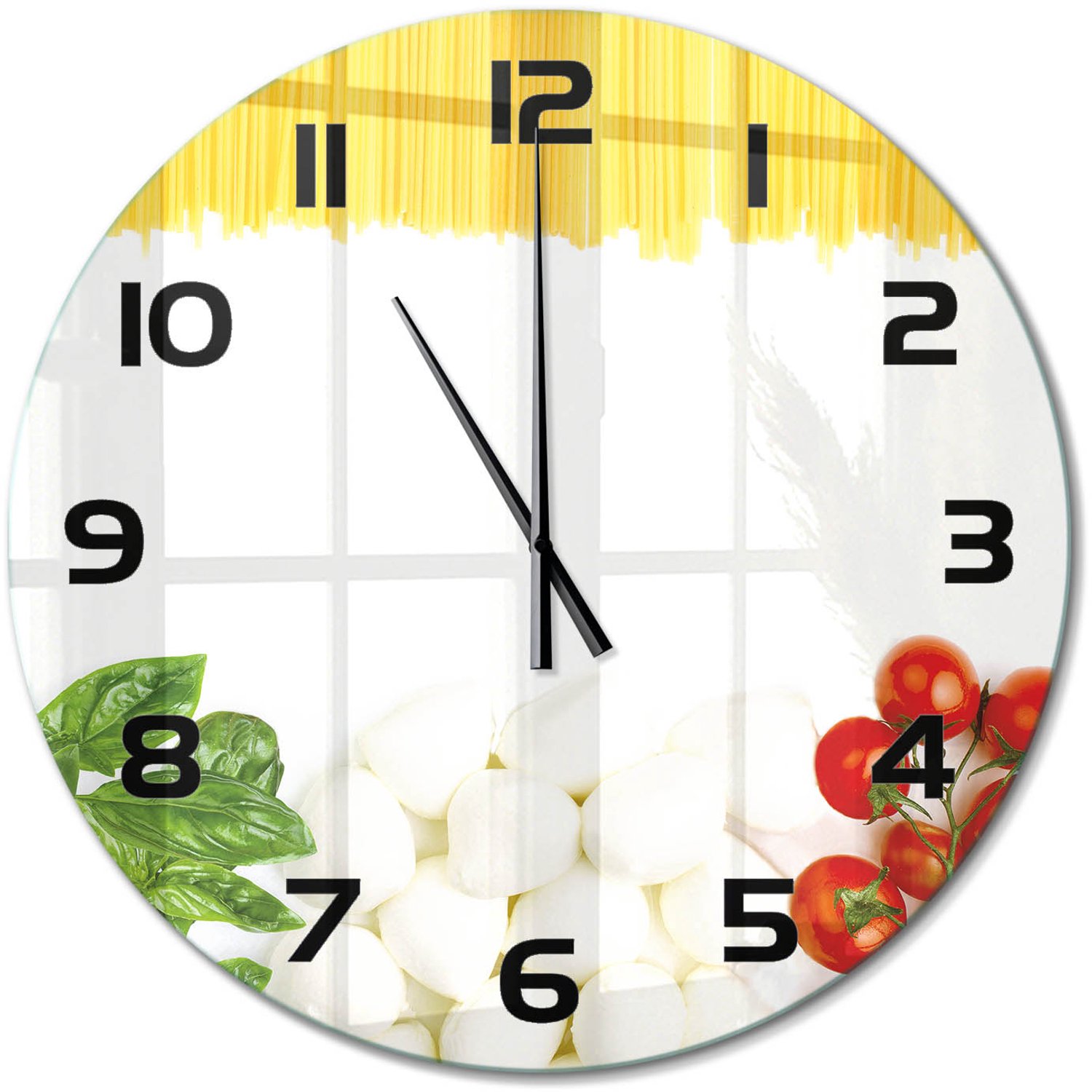 TULUP Wandklok - Italiaanse vlag Wandklok Glas Met Motief - fi60 cm - Veelkleurig Decoratieve Glazen Klok - Zwarte handen - Ronde Klok - Gekleurde Glazen Klok - Glazen Klok Met Print