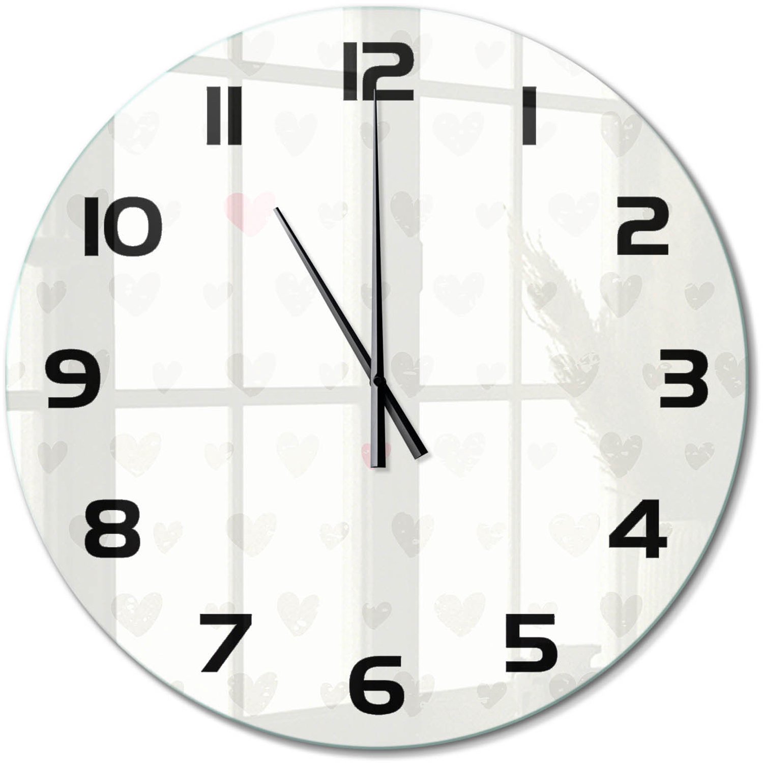 TULUP Wandklok - Hartachtergrond Glazen Klok Met Print - fi60 cm - Grijs Wandklok Glas Met Motief - Zwarte handen - Ronde Klok - Wandklok Glas Decoratie - Gekleurde Glazen Klok