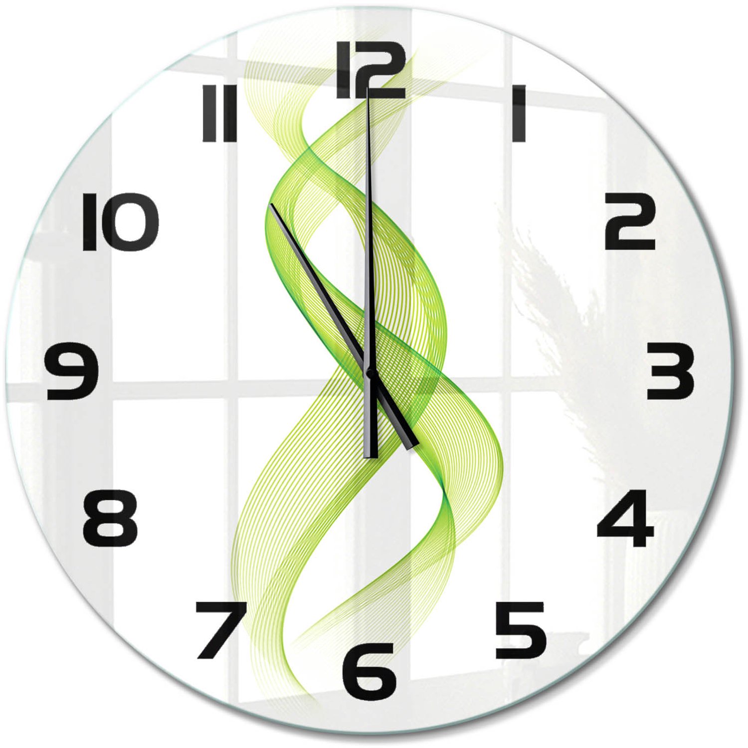TULUP Wandklok - Kleurrijke golven Decoratieve Glazen Klok - fi60 cm - Groente Glazen Wandklok Design - Zwarte handen - Ronde Klok - Glazen Klok Met Print - Wandklok Glas Met Motief
