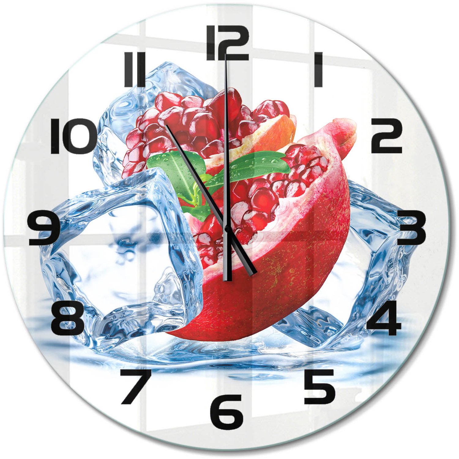 TULUP Wandklok - IJsgranaat Wandklok Glas Met Motief - fi60 cm - Rood Decoratieve Glazen Klok - Zwarte handen - Ronde Klok - Gekleurde Glazen Klok - Glazen Klok Met Print