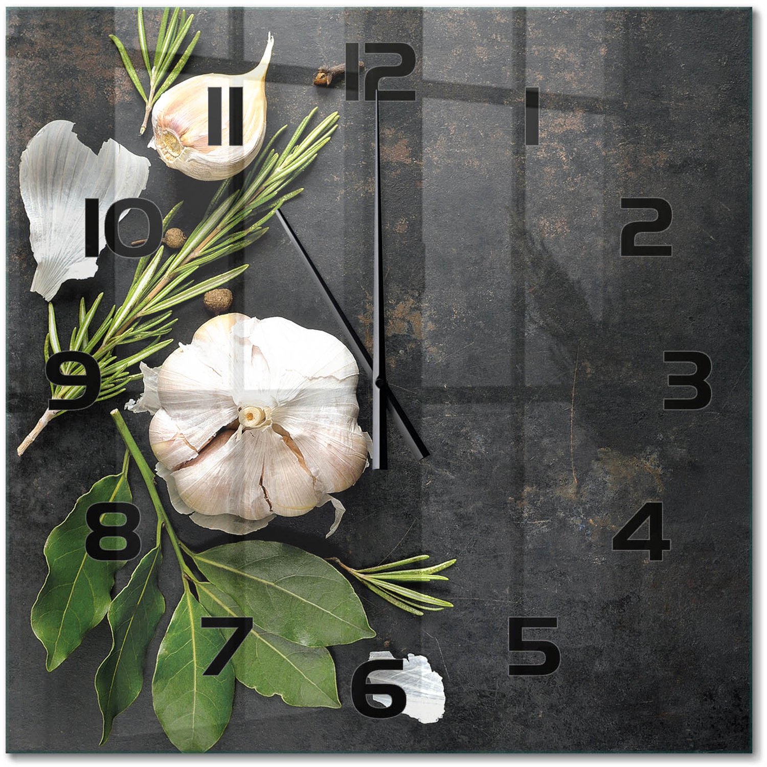 TULUP Wandklok - Knoflook Klok Glas Met Opdruk - 60x60 cm - Wit Moderne Wandklok Glas - Zwarte handen - Vierkante Klok - Decoratieve Glazen Klok - Glazen Wandklok Design