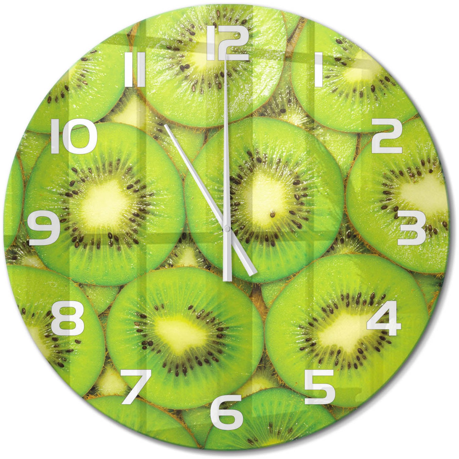TULUP Wandklok - Kiwi Klok Glas Met Opdruk - fi60 cm - Groente Moderne Wandklok Glas - Witte handen - Ronde Klok - Decoratieve Glazen Klok - Glazen Wandklok Design