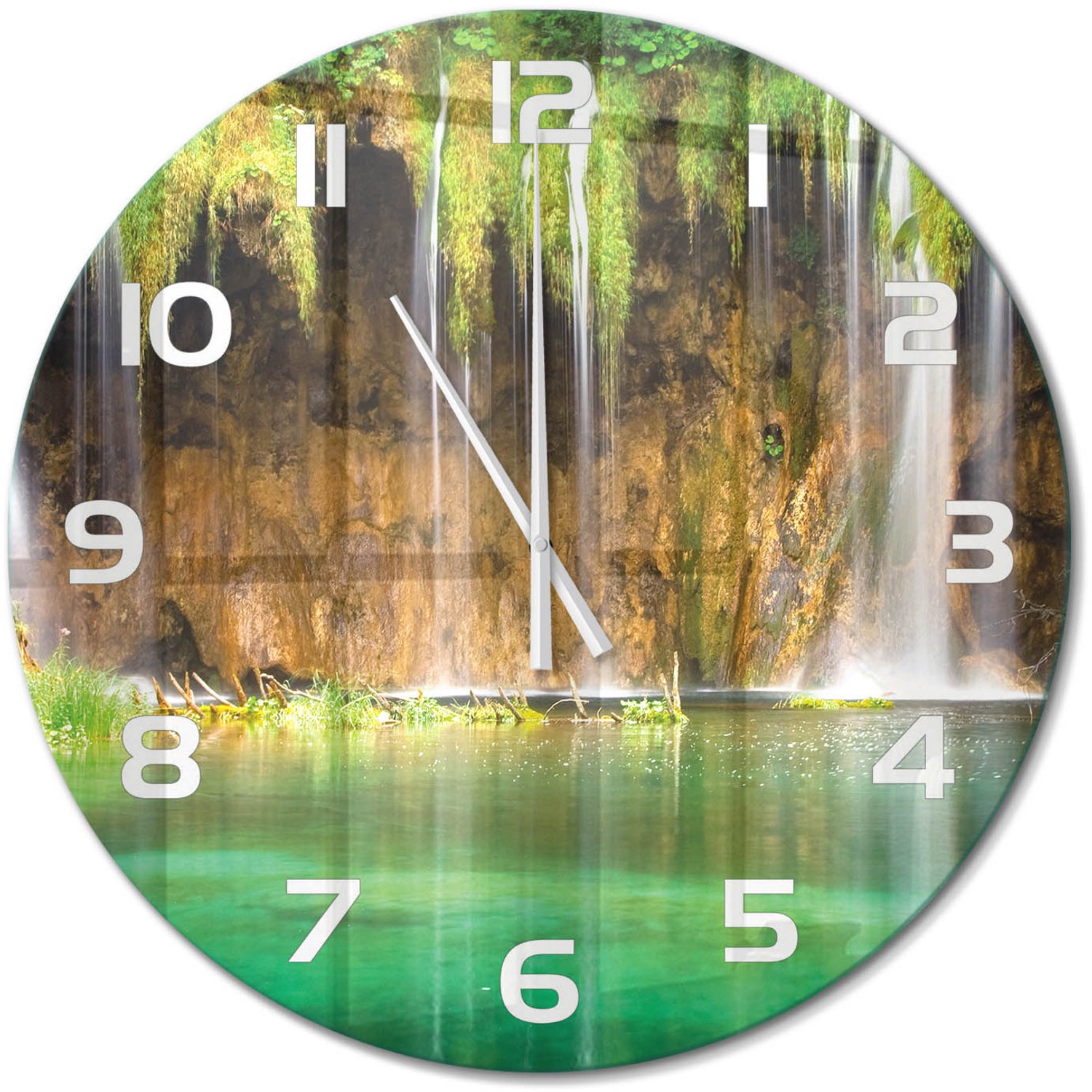 TULUP Wandklok - Plitvice-meren Wandklok Glas Met Motief - fi60 cm - Groente Decoratieve Glazen Klok - Witte handen - Ronde Klok - Gekleurde Glazen Klok - Glazen Klok Met Print