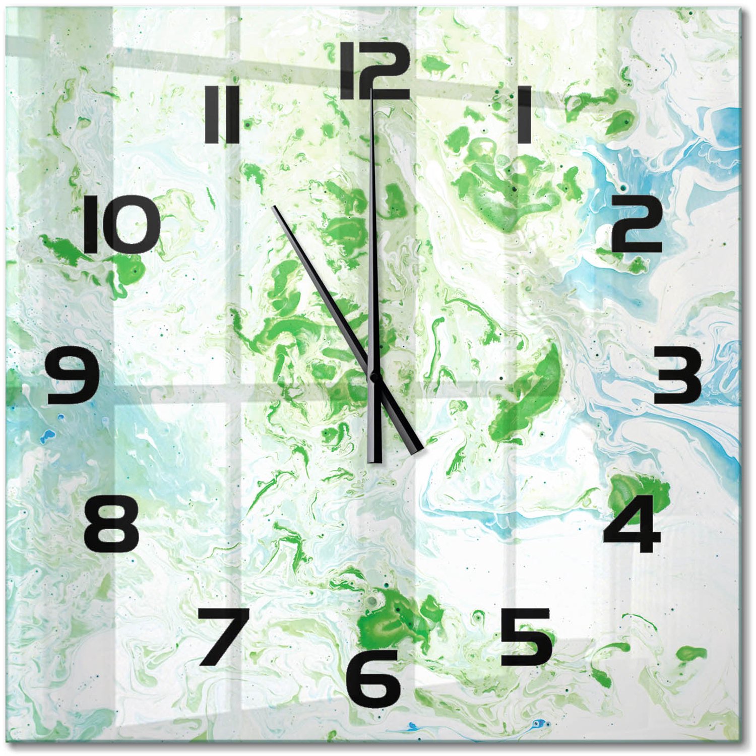 TULUP Wandklok - Abstracte achtergrond Glazen Klok Met Print - 60x60 cm - Groente Wandklok Glas Met Motief - Zwarte handen - Vierkante Klok - Wandklok Glas Decoratie - Gekleurde Glazen Klok