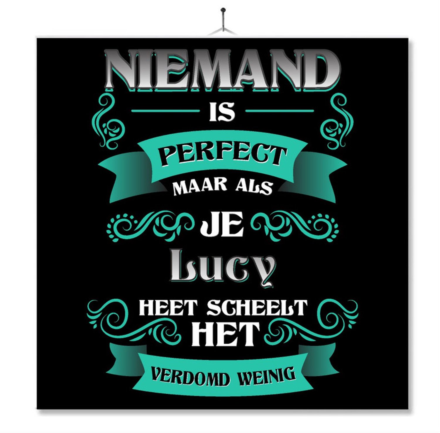 MC Living Tegel Met Opdruk | Kado | Cadeau | Niemand Is Perfect Maar Als Je Lucy Heet Scheelt Het Verdomd Weinig Multi-Color