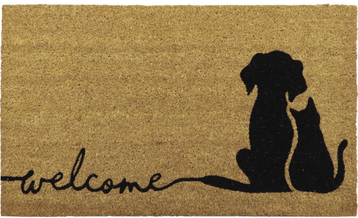 Luance Deurmat Welcome - bruin - kokos - hond / kat - rechthoek - 75 x 45 cm - deurmat - binnen / buiten