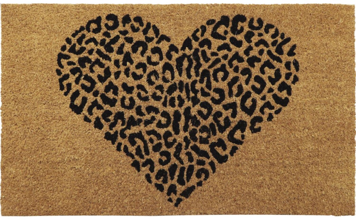 Luance Deurmat Heart - bruin - kokos - luipaard hart - rechthoek - 75 x 45 cm - deurmat - binnen / buiten
