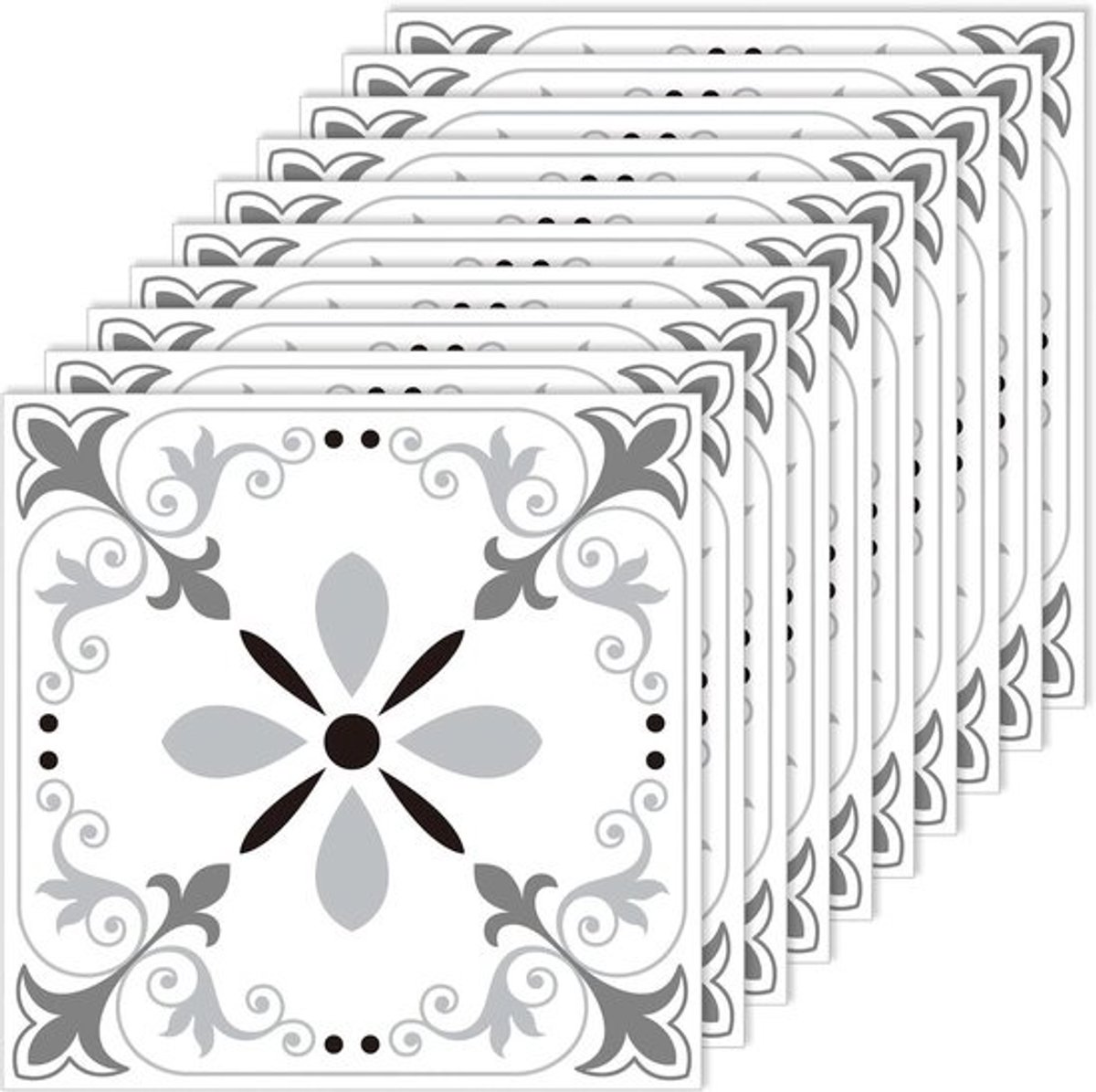 Set van 10 zelfklevende tegelstickers voor keuken en badkamer, 20 x 20 cm, grijze textuur - muurdecoratie en tegelrenovatie