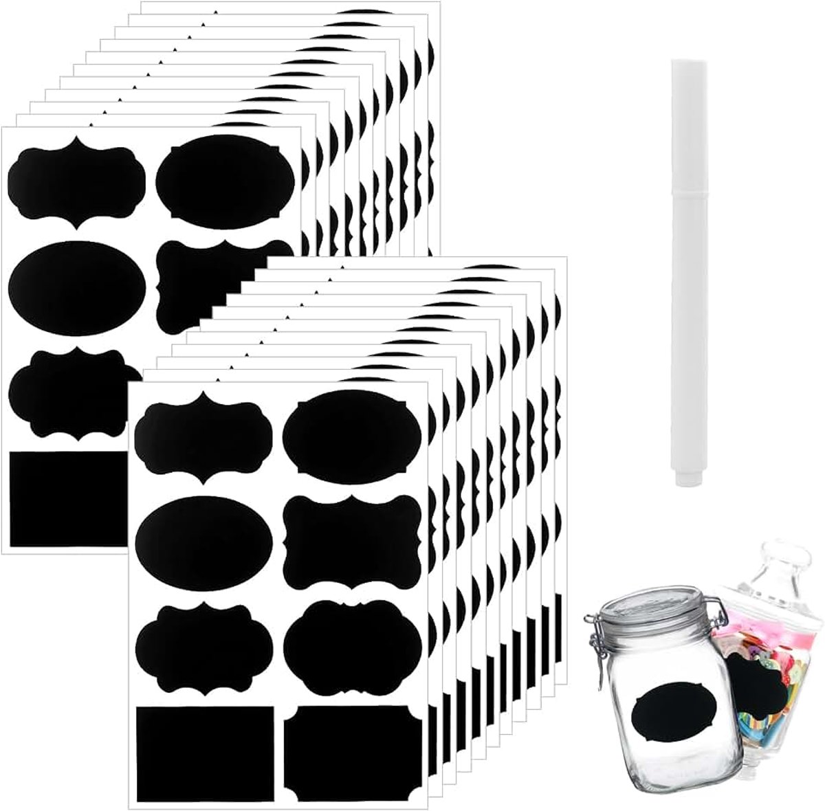 184 stuks waterdichte etiketten, zelfklevend, herbruikbare bordlabels, keukenetiketten voor opbergcontainers, eetkamer, kantoor, hoogwaardige keukenetiketten, met 1 witte pen