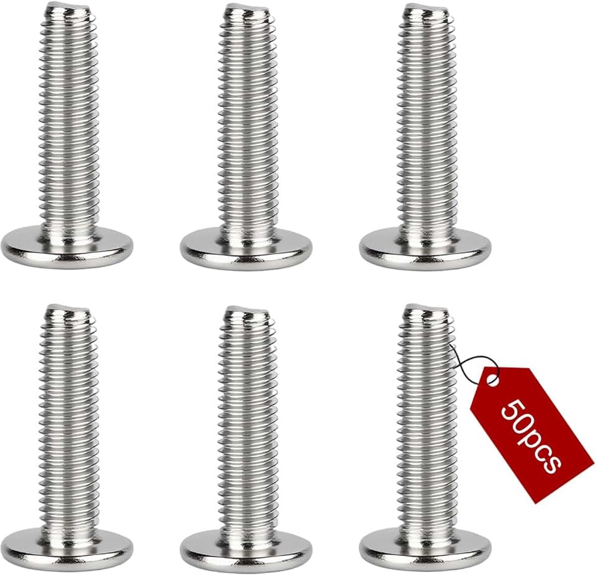 Kopschroeven, M6, 50 stuks, M6 x 25 mm binnenzeskantschroeven, metalen schroeven met inbussleutel, 304 roestvrij staal, zilver, voor meubelmontage, houtprojecten, doe-het-zelfprojecten