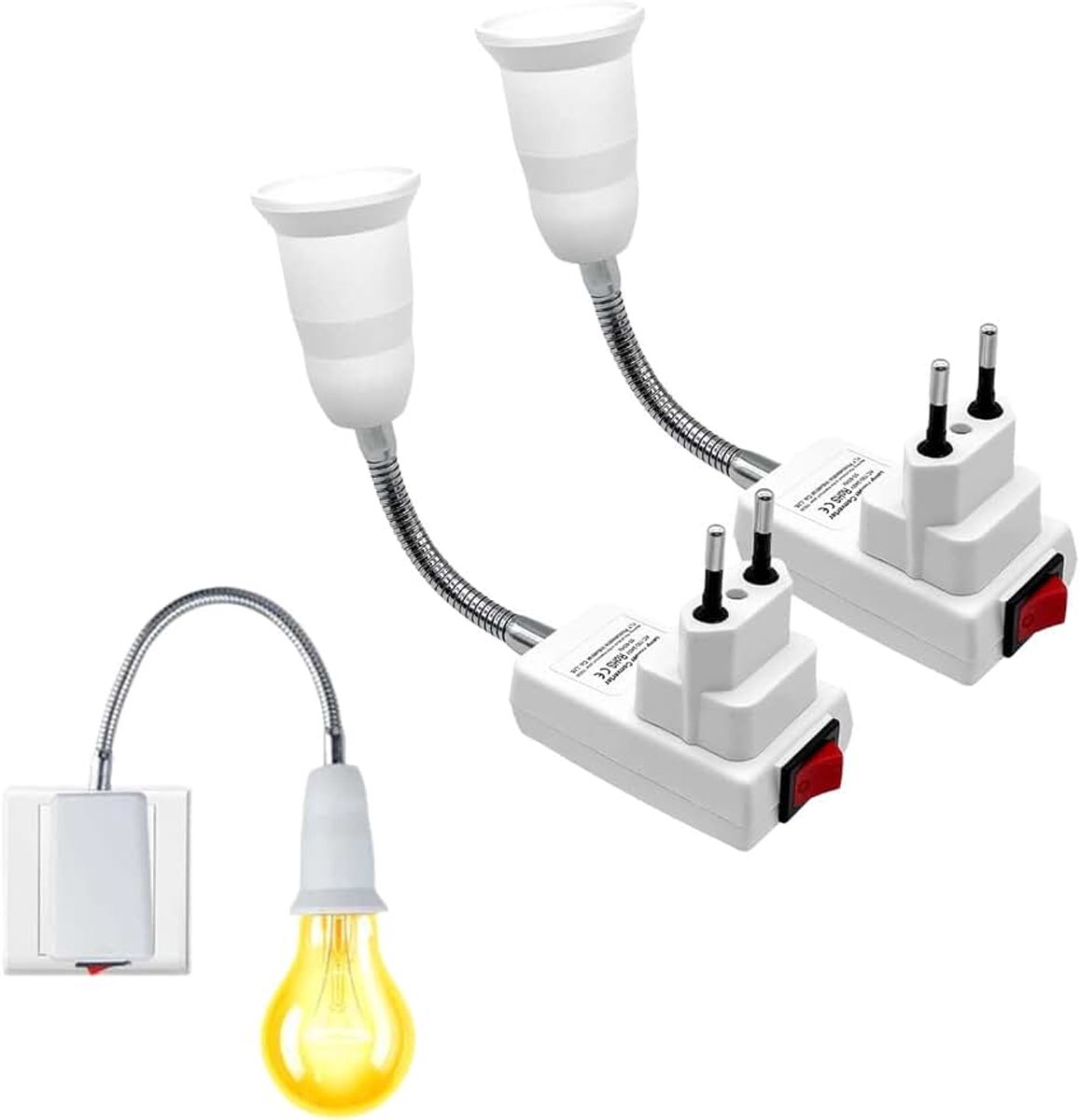 Verstelbare zwanenhalslamp, 20 cm, lamphouder met flexibel kabel, zwanenhals fitting voor gloeilamp, lamphouder met kabel, voor LED-lampkoppen en keukenwandlampen