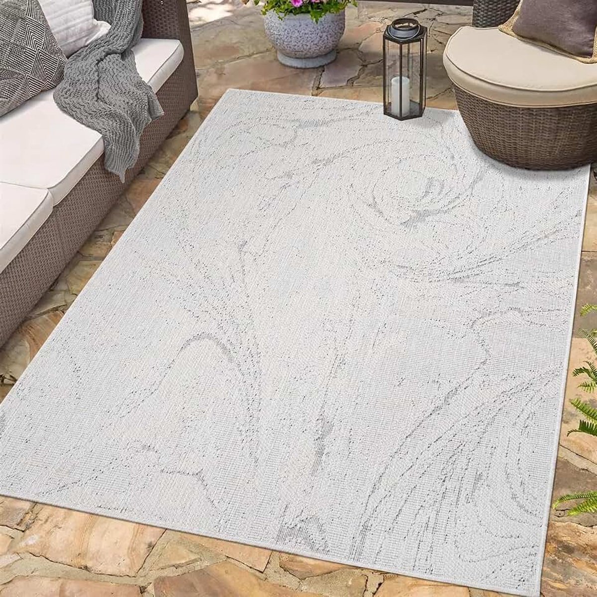 Carpet city Indoor & Outdoor tapijt, crème-wit, grijs, omkeerbaar tapijt, 160x230 cm, abstract gemêleerd, weerbestendig voor balkon, terras, moderne tapijten voor binnen, woonkamer, keuken