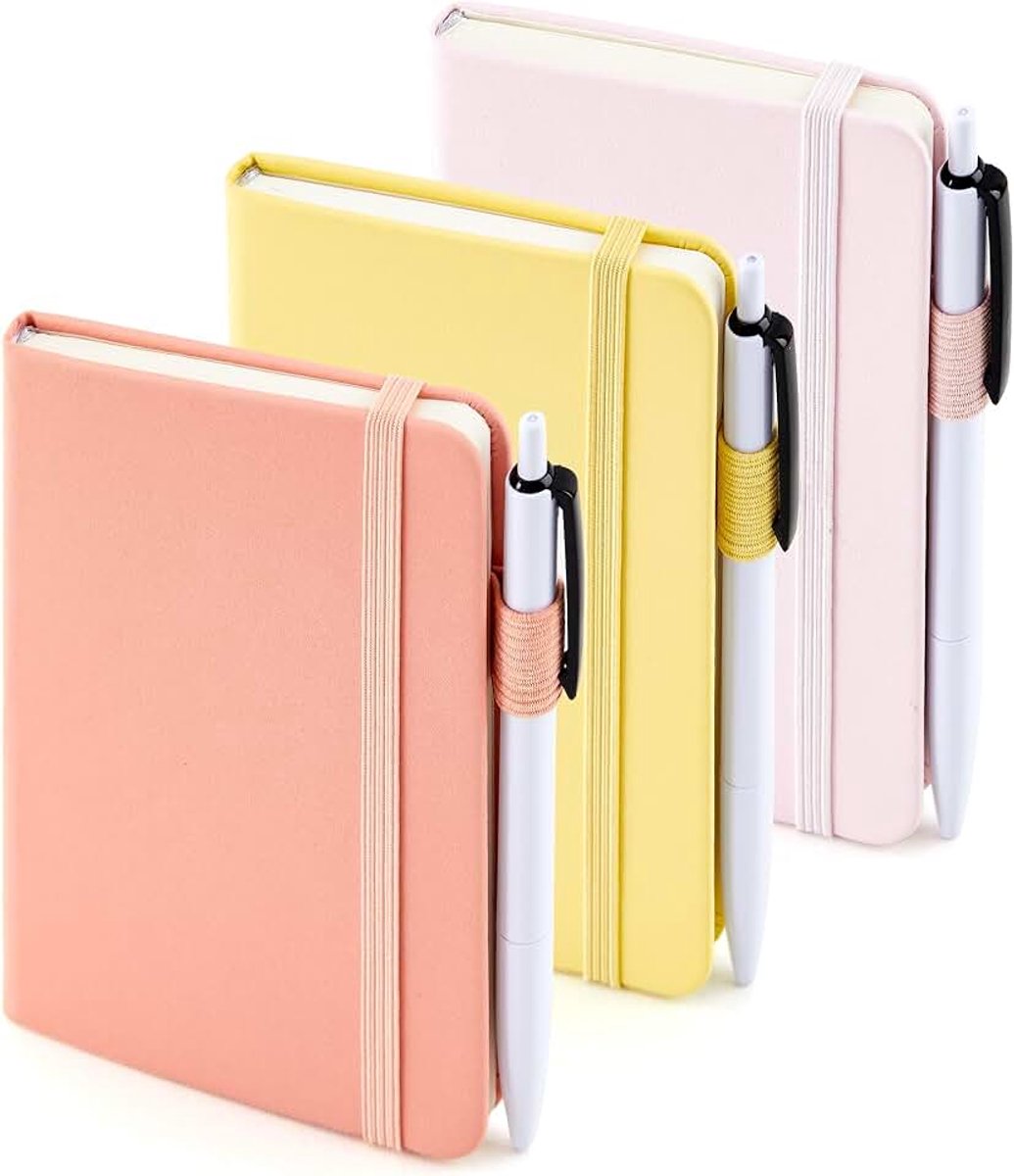 Feela 3-pack A6 zaknotitieblokken, hardcover gelijnde kleine notitieboeken met scheidingsbladen en zwarte pennen, klassieke gelijnde mini notitieblokken dagboek bulk, voor kantoor school schrijven