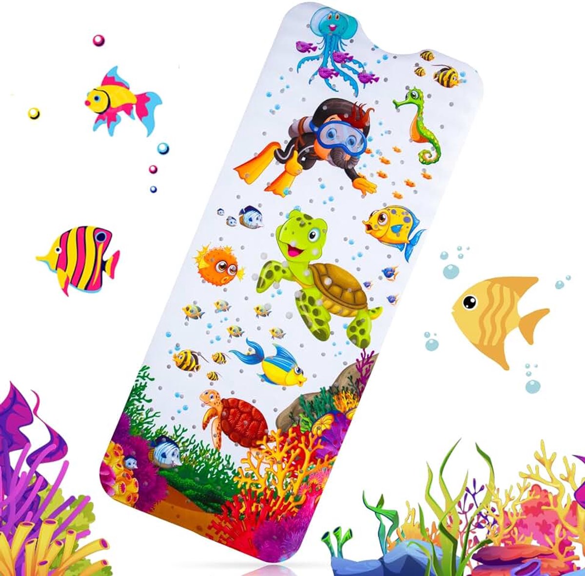 Douchemat voor kinderen, 100 x 40 cm, douchemat, voor badkuip, douche, BPA-vrij, schimmelbestendig en machinewasbaar