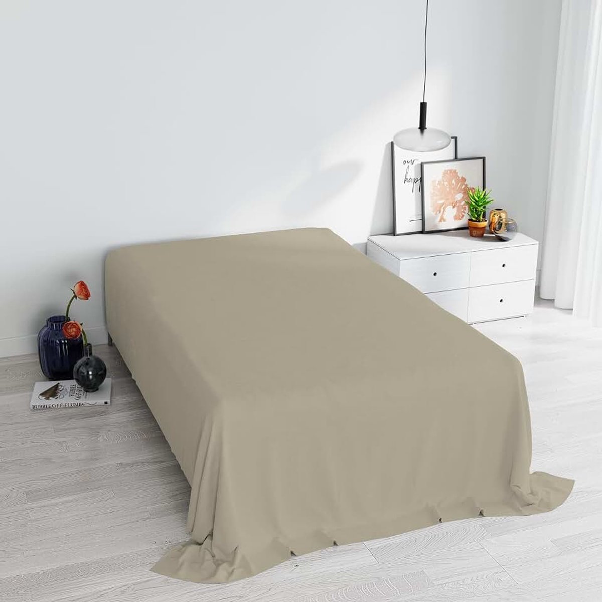 Color top Sheet,150x300cm, Duif Grijs, 100% Katoen, ENKEL