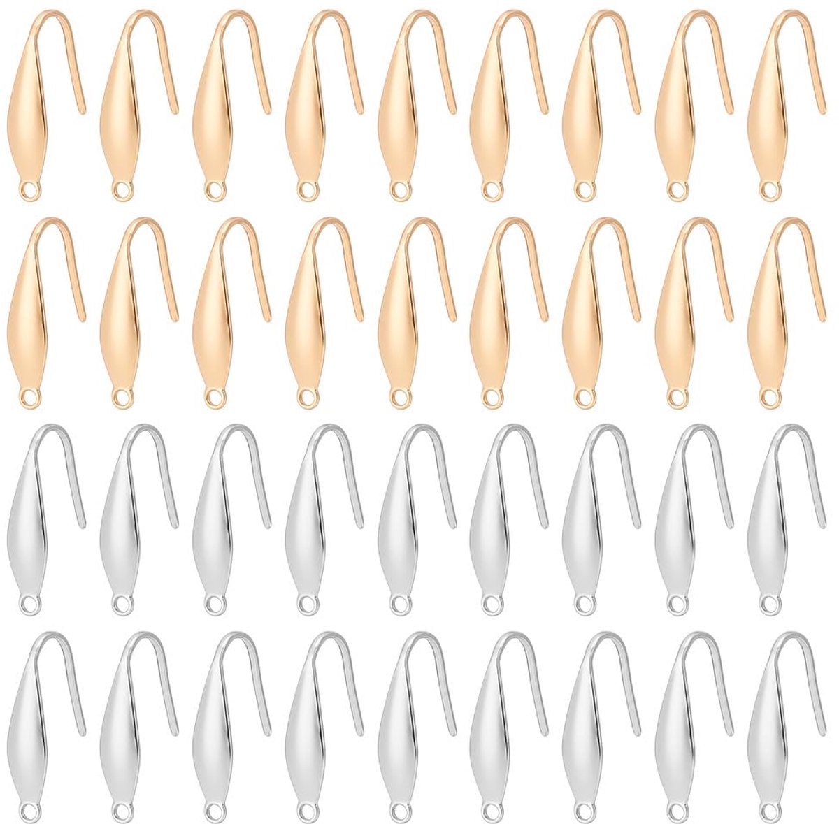 Oorbelhaken, 18 karaat verguld roestvrij staal, oordraad met lus, goud/zilver, Franse oordraad, bungelende vishaken, oorringen