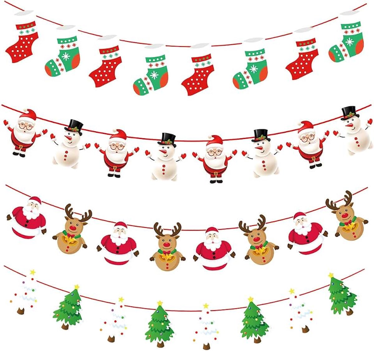 Hangende vlaggenslinger, 4 stuks kerst hangende papieren banners vlaggenslinger voor kerstraam fi kantoordecoratie