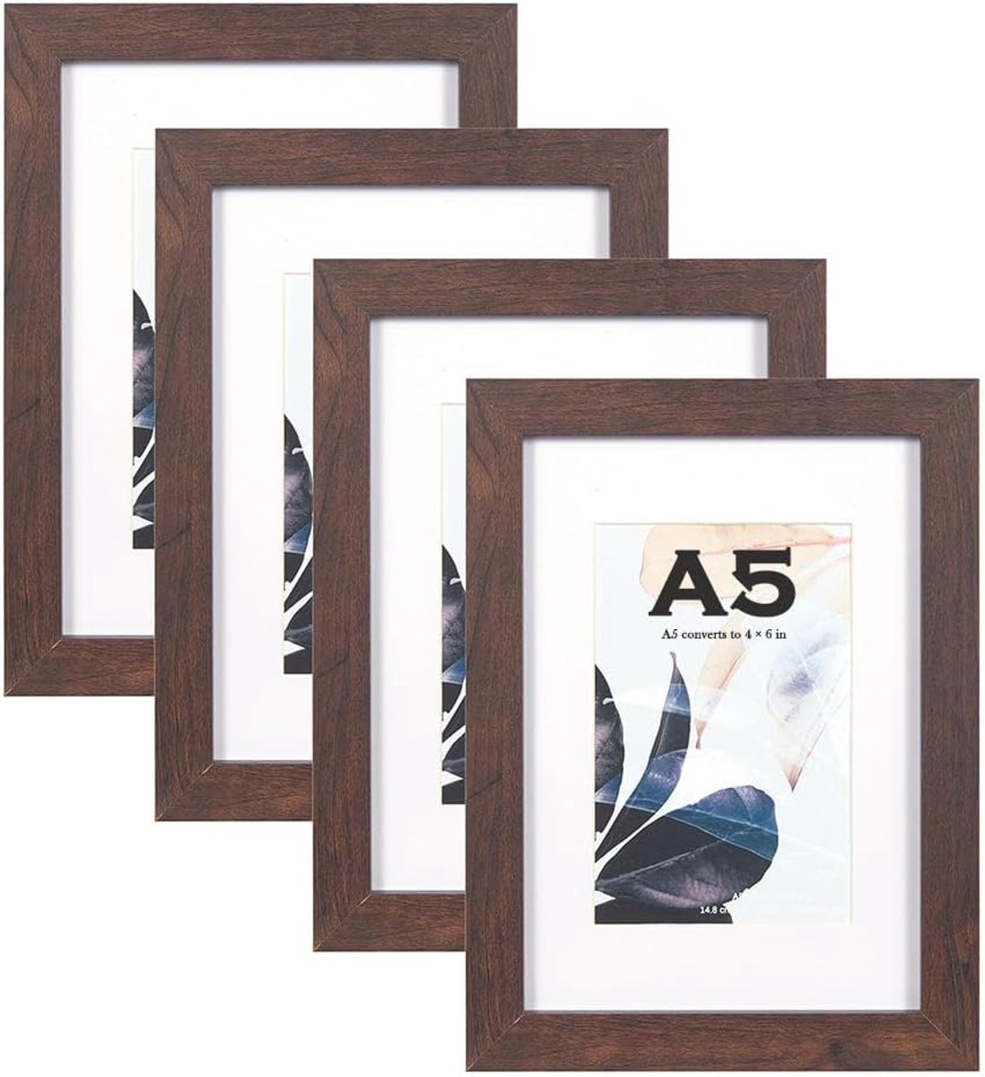 Lijsten, set van 4, houten fotolijsten voor vrijstaand en wandmontage