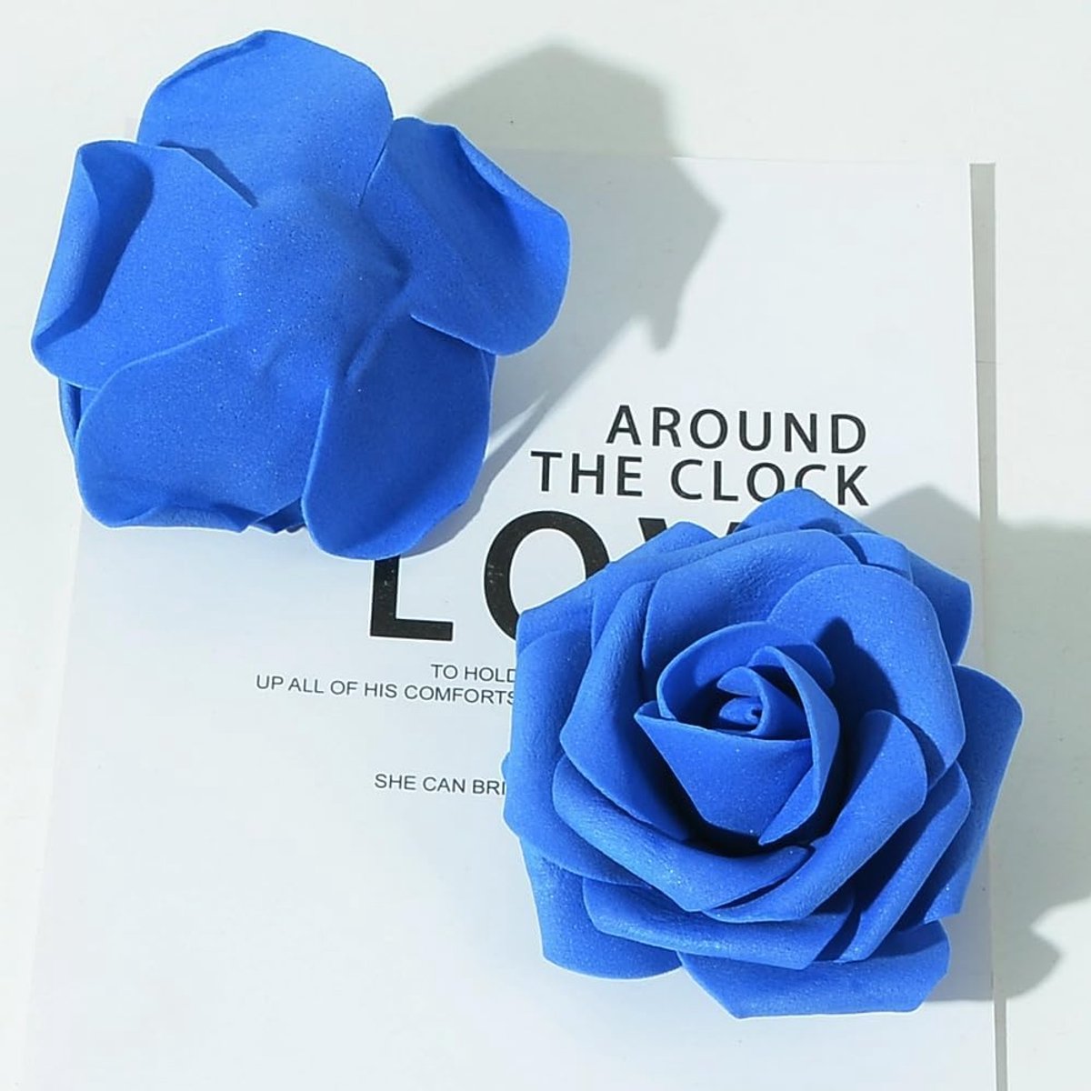 Kunstrozen, 7 cm, 50 stuks, kunstrozen, schuimstof van PE-schuim, gastgeschenk, doe-het-zelf decoratie, blauw