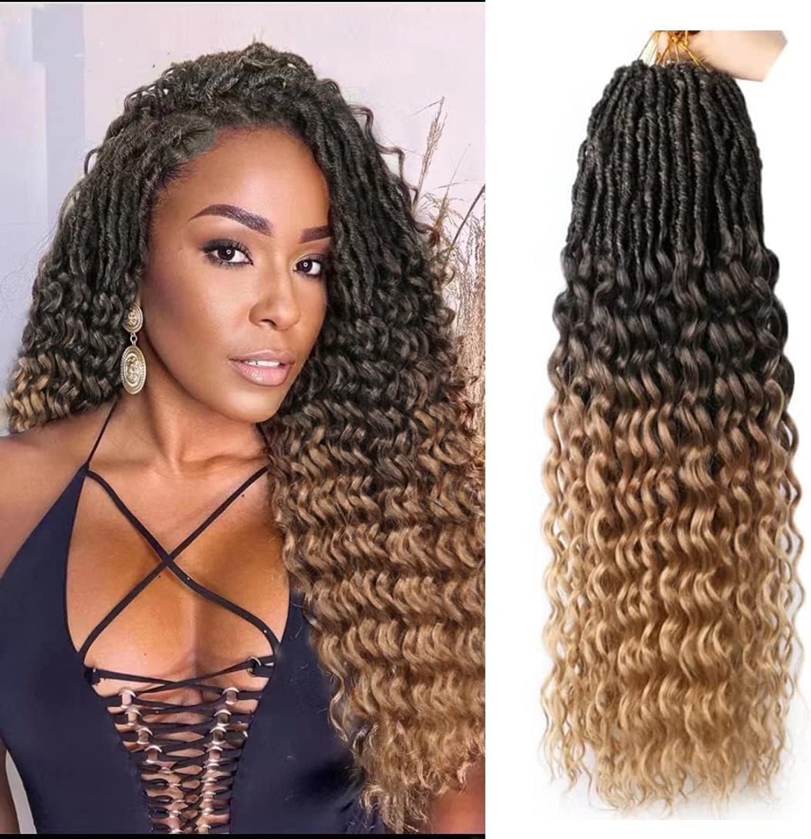 Vlechten, twist haar, goddess, neplocs, krullende uiteinden, dreadlocks vlechten, synthetisch, 6 stuks, 50,8 cm, haarextensies, hoge temperatuur voor zwarte vrouwen (45 cm,