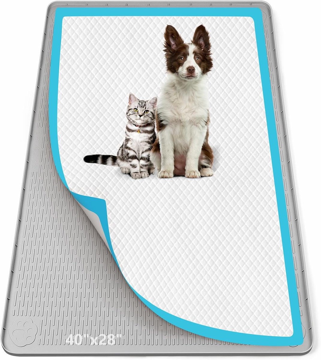 Plaspadhouder voor honden, 101,6 cm x 71 cm siliconen plasbakmat lekvrij, hoge rand, geen morsen huisdierpadhouder voor puppy, kat, konijn, hond trainingspads voor thuisvloerbescherming (grijs