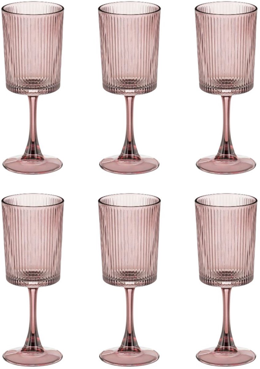 Mica Decorations Grigio Wijnglas Set van 6 Stuks - Wittewijnglazen voor Witte Wijn - Kleur Roze - Afmeting H19xD7cm - Longtail Assortiment - Ideaal voor Feestjes en Diners