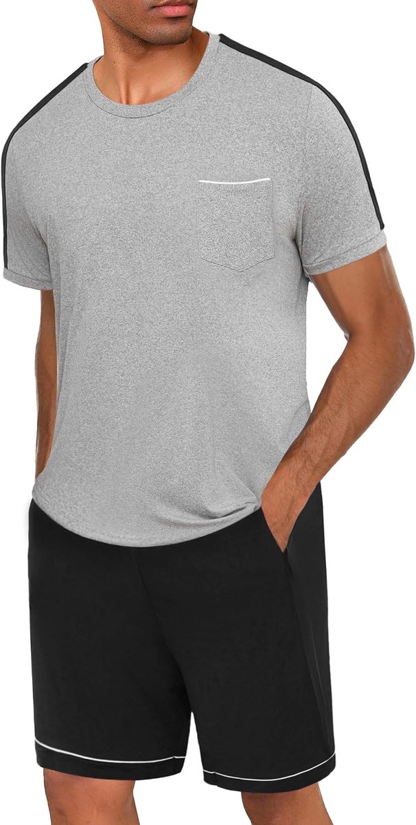 Pyjama heren kort katoen tweedelige pyjama korte mouwen met ronde hals pyjama mannen in contrasterende kleur nachtkleding loungewear zomer