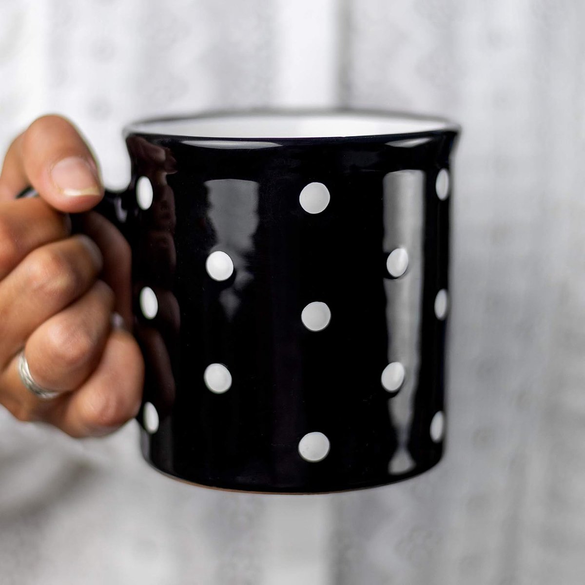 To Cottage Zwart Wit | Polka Dot Stippen | Keramiek Extra Groot 500ml | Chocolademelk Koffie Thee Mokken Koppen Met Handvat | Cadeau