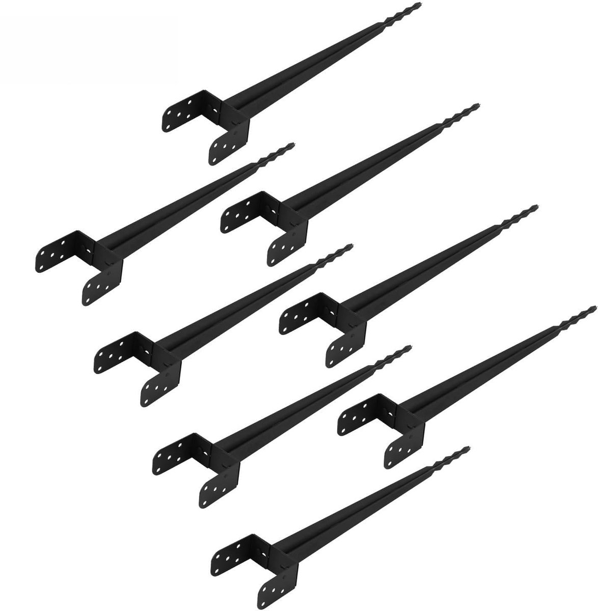 Set van 8 dubbele L-vormige bodemhulzen 70 cm met getand uiteinde, gemakkelijk in te slaan, verstelbare paaldrager tot 165 mm, grondankers voor houten en metalen palen, staal