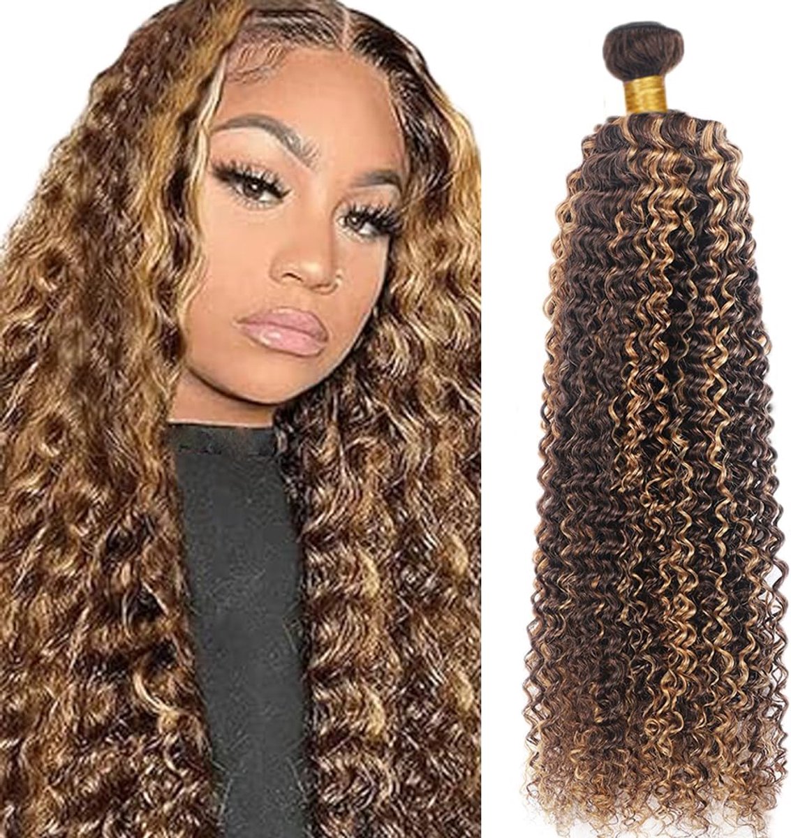 32 Inch P427 Highlight Brown Color Curly Wave Echt haar pruik Bundles Human Hair Extensions Unprocessed Brazilian Virgin Menselijk haar Bundles Soft and Silky For Women