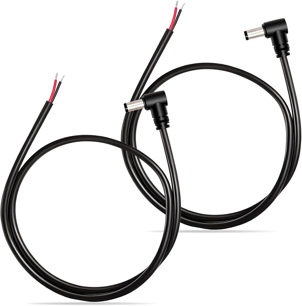 2 stuks DC Power Pigtails kabel 90 graden 5,5 mm x 2,5 mm, stroomkabel mannelijk met blanke draad, vervangende reparatiekabel voor open voeding, voor monitor, LED-strips (DC5525)