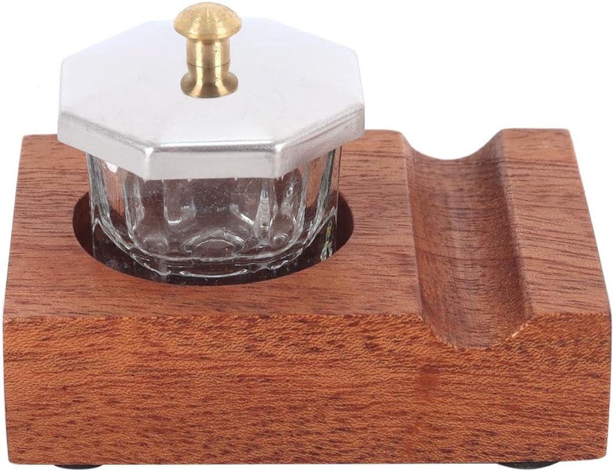 Dip Pen Houder Houten Bureaublad Kalligrafie Schuine Punt Houder met Glazen Fles