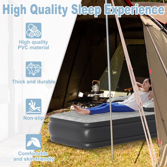 Aufun Zelfopblazend Luchtbed Camping - Opblaasbare Matras Met Ingebouwde Elektrische Pomp - Rugleuning Voor Comfort - 1 Persoon - 190 x 100 x 42 cm - Inclusief Draagtas van Aufun — afbeelding 4